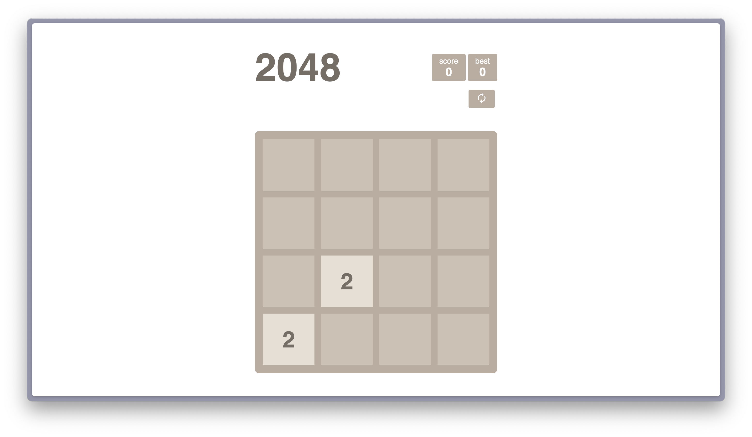 the interface of my clone for the game 2048