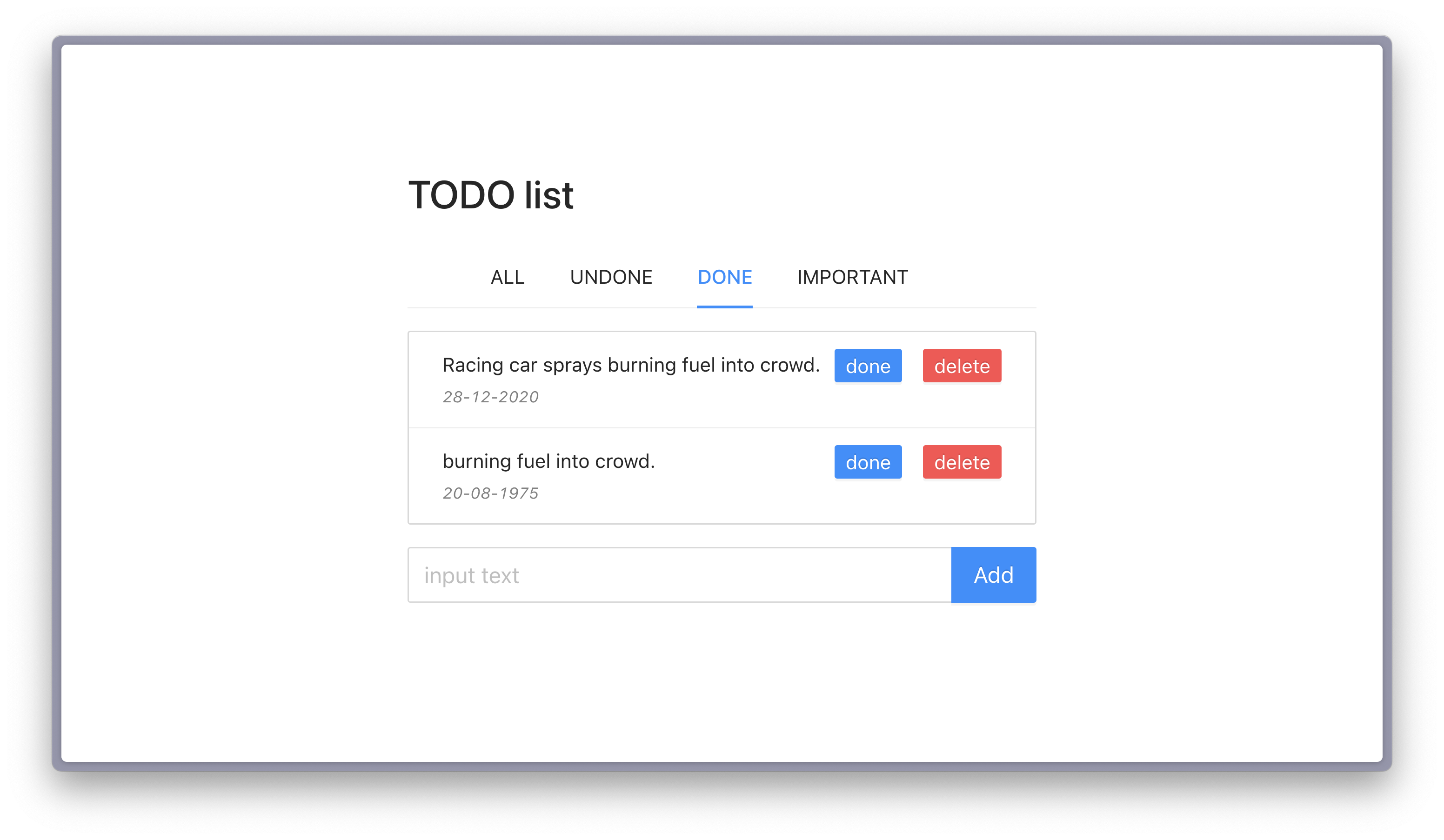 the interface of my Todo list